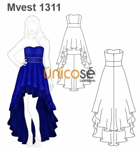 Платье со шлейфом выкройка MVEST1311 www.unicose.net Confección de vestido, Moldes vestidos de fiesta, Mold