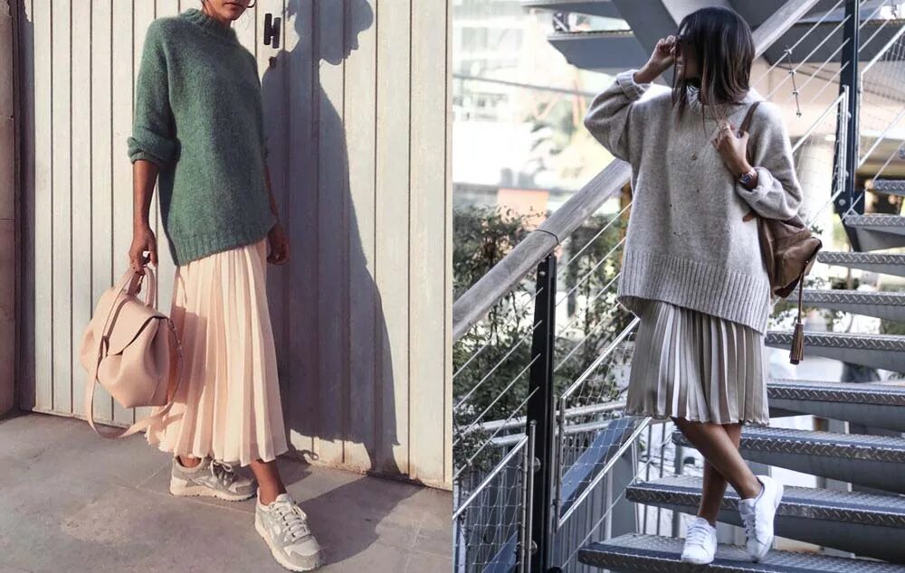 Платье со свитером фото Юбка плиссе со свитером (39 фото): оверсайз и свитшот с плиссированной юбкой, пр