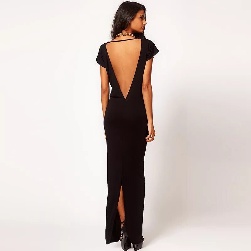 Платье спина фото 2017 Sexy deep V neck backless long Dresses women short sleeve split bodycon Eve