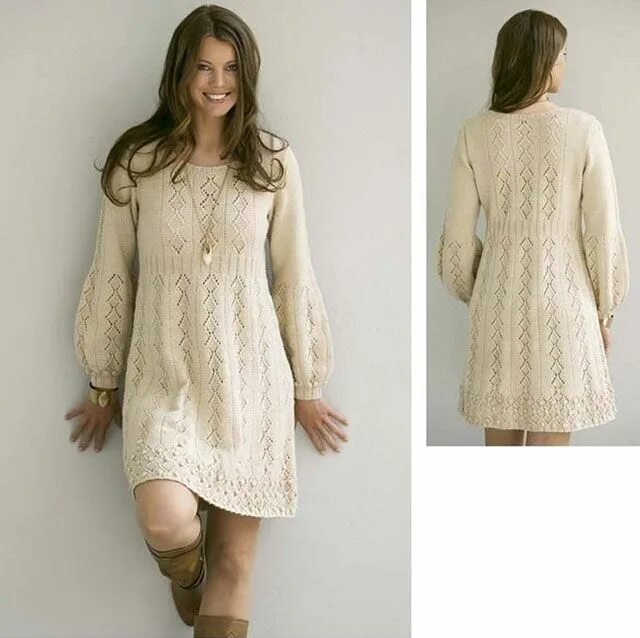 Платье спицами для женщин фото Теплое платье "Нежность в простоте" с длинным рукавом спицами - схемы вязания с 