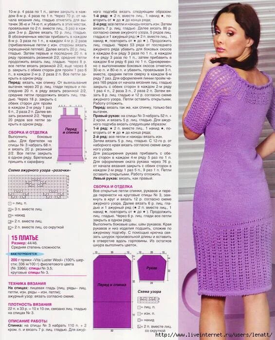 Платье спицами для женщин со схемами Сиреневое Вязаное Платье - Vdresse.ru
