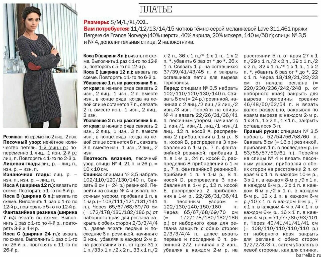 Платье спицами с описанием и схемами Вязание, Платья, Темно-серое платье