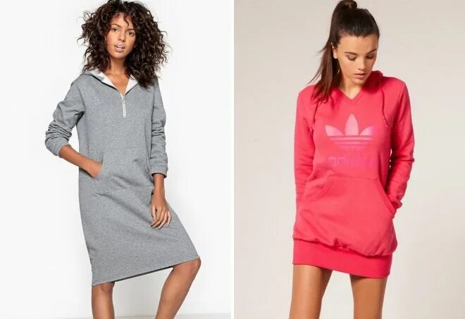 Платье спортивного стиля фото Спортивное платье - длинные, короткие, с капюшоном, лампасами, двойка, туника, п