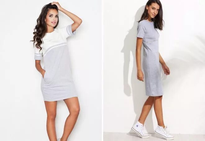 Платье спортивного стиля фото Модное серое платье - длинное в пол и короткое, спортивное и вечернее, вязаное и