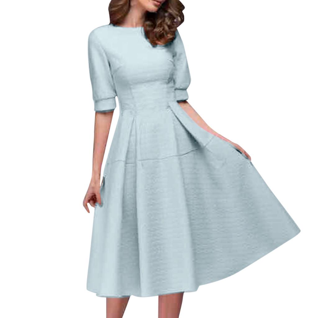 Платье средней длины фото Женское повседневное винтажное офисное платье с половиной рукавом длиной до коле