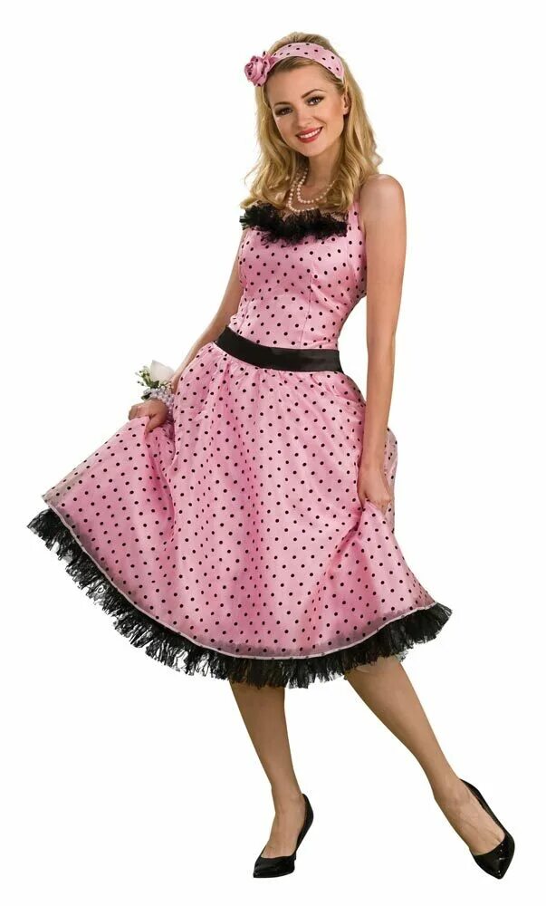 Платье стиль стиляги женское Adult Polka Dot Prom 60s Costume - Mr. Costumes