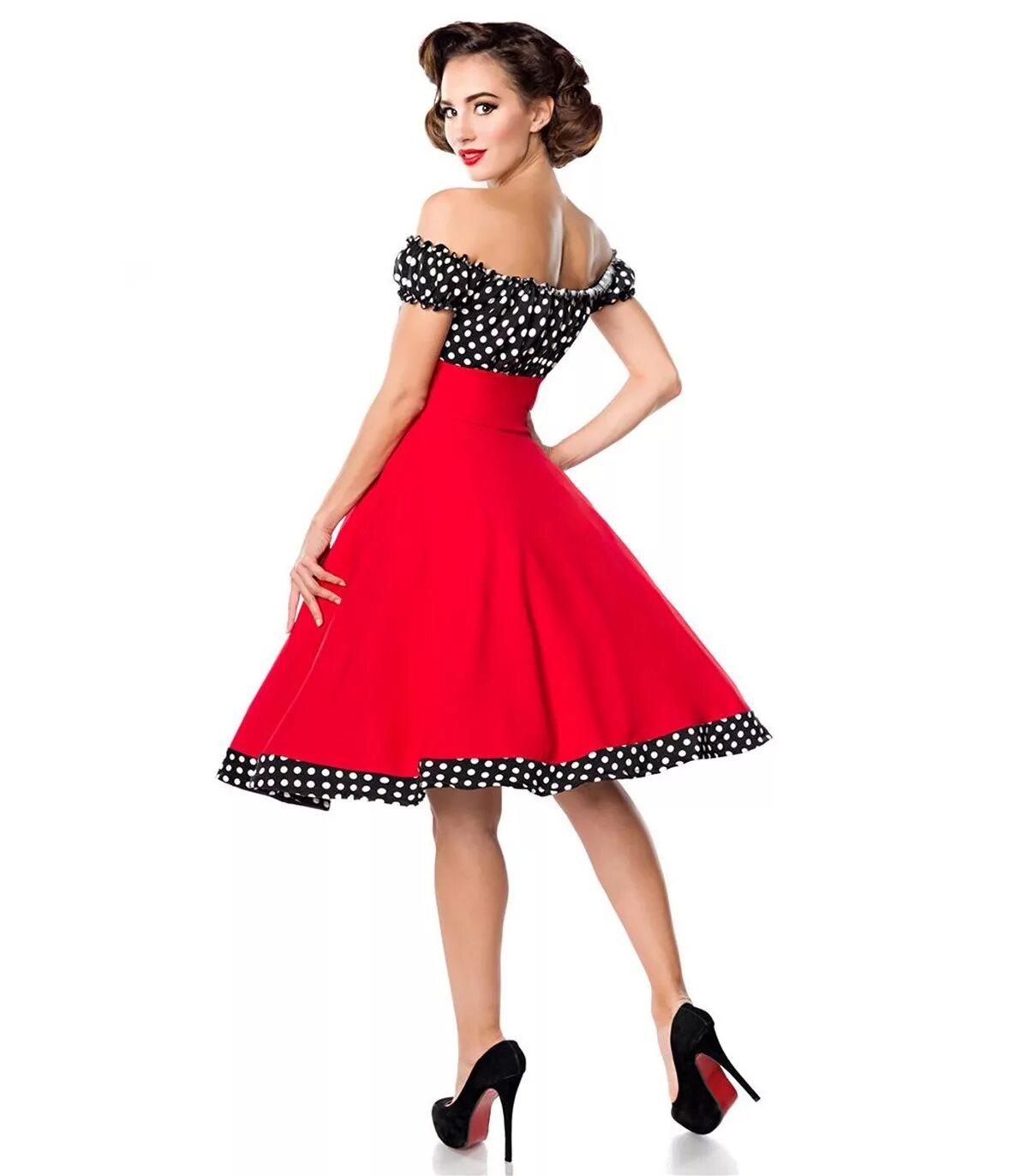 Платье стиль стиляги женское Belsira schulterfreies Swing-Kleid schwarz/weiss - midi Kleider online günstig k