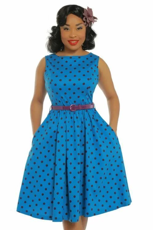 Платье стиль стиляги женское Lindy Bop Audrey - Blue Polkadot Swing dress, Vintage style dresses, Dress