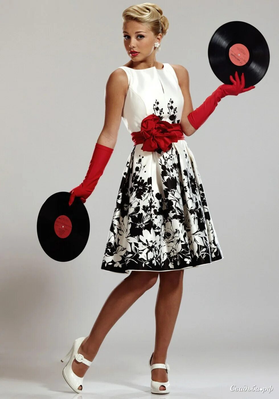 Платье стиль стиляги женское Купить вечернее платье Алекса-Б48408 (Россия, цвета: кремовое с черным, ткань: а