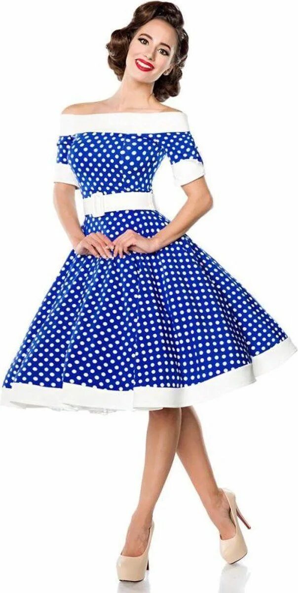 Платье стиляг фото Belsira Swing jurk -M- Strapless Blauw/Wit bol.com Vintage dresses, Retro vintag