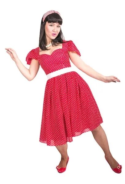 Платье стиляг фото Платье Стиляги красное в горошек - Крылатый крокодил