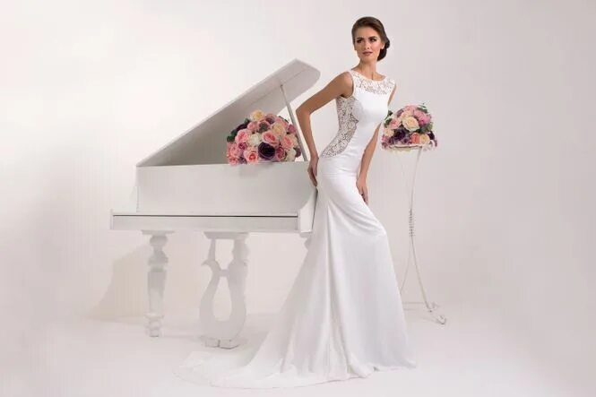 Платье свадебное фото саратов Wedding dress Rabiolla crepe-chiffon and deep back cut