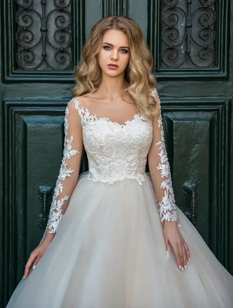 Платье свадебное фото саратов Свадебное платье 2021 роскошное кружевное платье с длинным рукавом со шлейфом пи