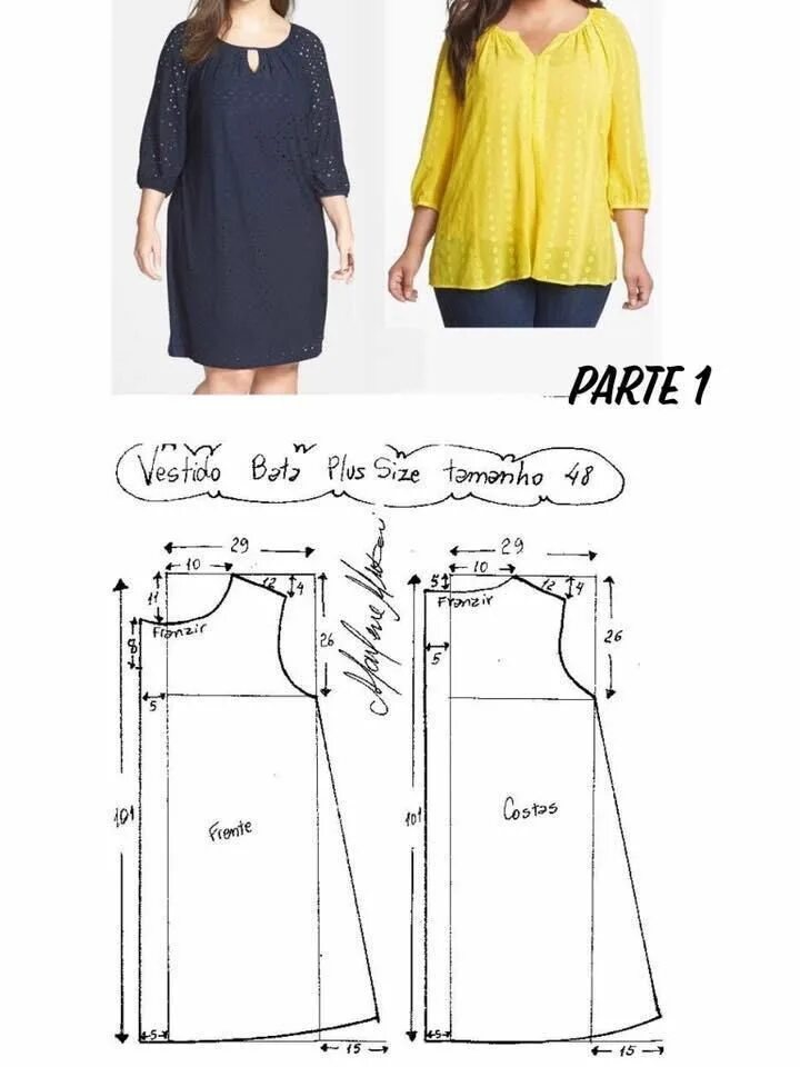 Платье свободного покроя выкройка для полных Modelos y Patrones chispis.com Fashion sewing pattern, Clothes sewing patterns, 