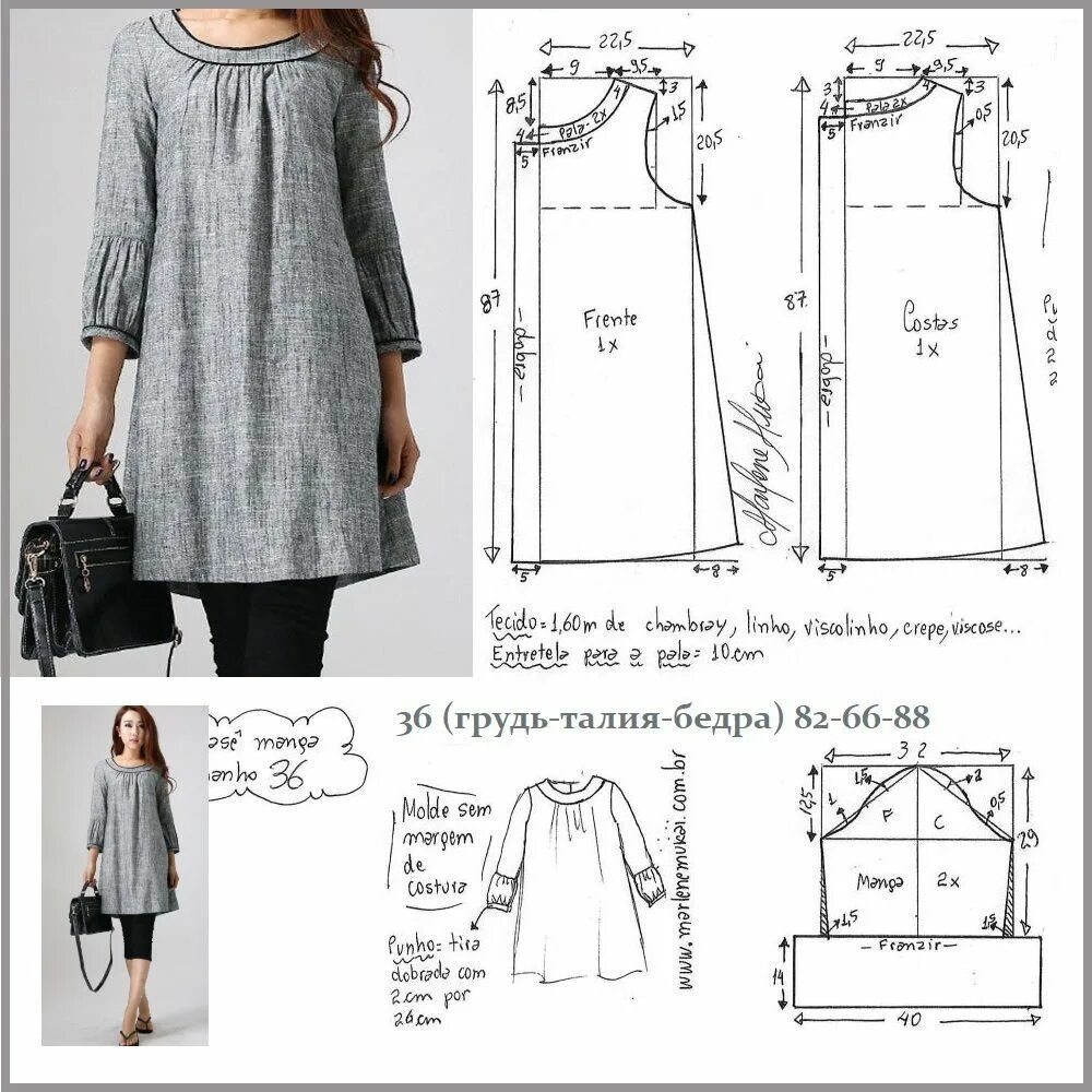Платье своими руками схема Patrón de vestido con manga 3/4 (costura y corte) - Magazine Inspiration Needlew