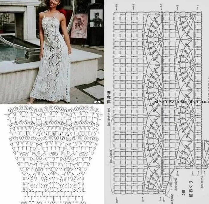 Платье связанное крючком для женщины схема Сарафан крючком белого цвета. Летний длинный сарафан крючком 2019 Шкатулка рукод