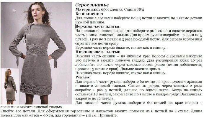 Платье связанное спицами со схемами Схема вязания платья спицами Платья, Серое платье, Летние платья