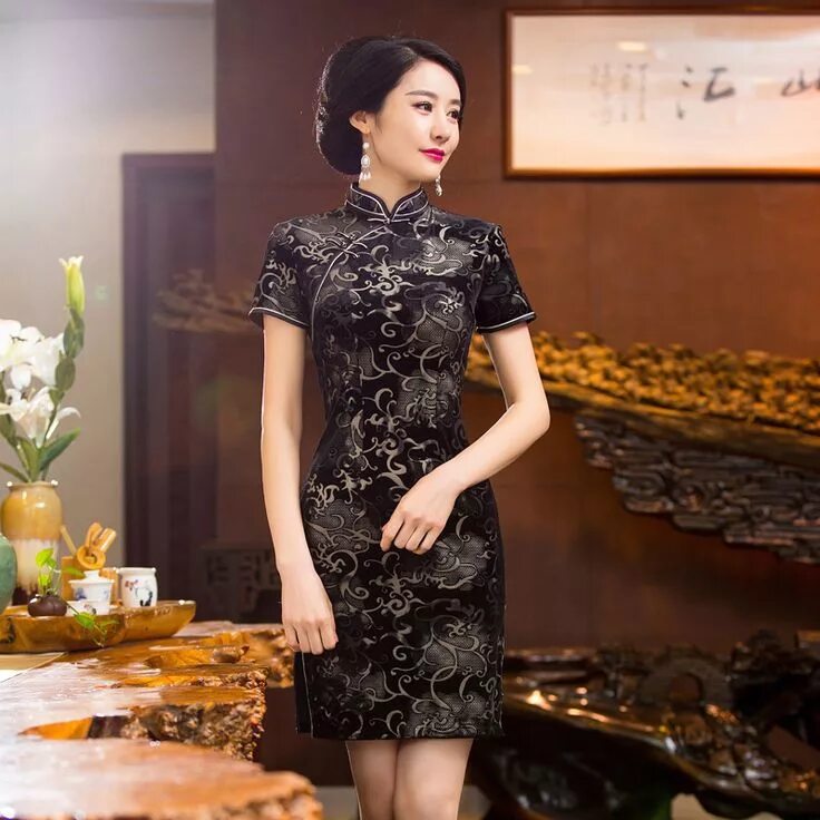 Платье ципао фото font-b-Black-b-font-New-Arrival-Chinese-Traditional-Women-s-Velveteen-font-b-Man