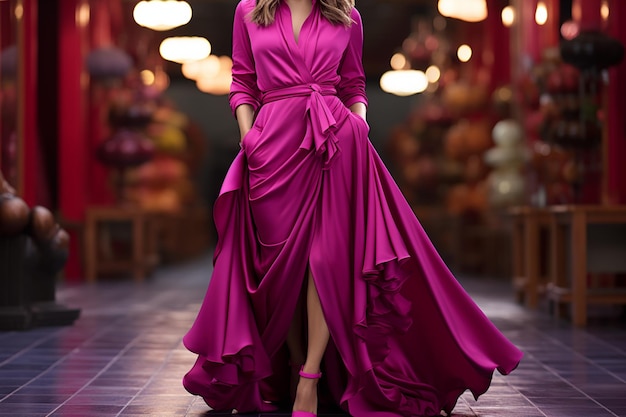 Платье цветные фото Платье пурпурного цвета длиной до щиколотки демонстрирует яркий и привлекательны