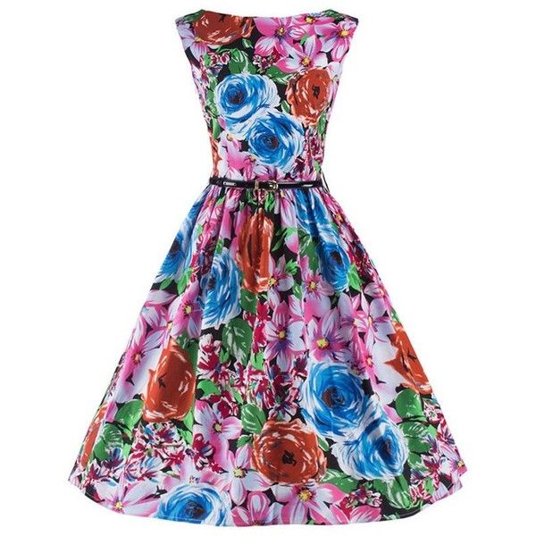 Платье цветные фото Vintage Style 50s Audrey Hepburn Dress - Floral Print Sleeveless Midi