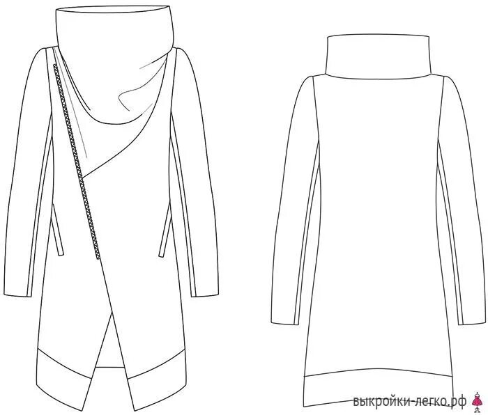 Платье толстовка выкройка Выкройка пальто с высоким воротом (р-р 40-52) Выкройки онлайн и уроки моделирова