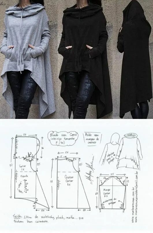 Платье толстовка выкройка Оригинальные накидки на прохладную погоду. Идеи и выкройки. Dress sewing pattern