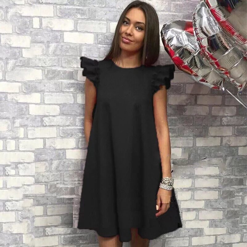 Платье трапеция фото Женское летнее платье с рюшами, винтажное ТРАПЕЦИЕВИДНОЕ свободное короткое плат