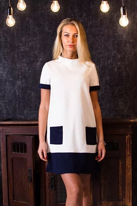 Платье трапеция фото Стеганое платье-трапеция П 021 капитоний (р-ры: 44-54) бело-синий - купить за 16