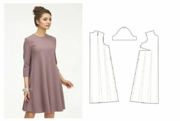 Платье трапеция с рукавом выкройка скачать Выкройка платья с рукавом и сарафана силуэта А Выкройка платья, Выкройки женской