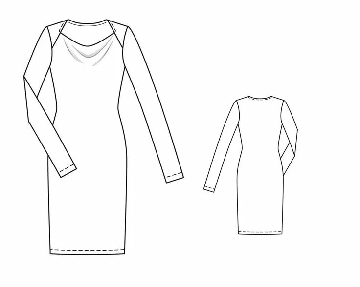 Платье трикотажное с длинным рукавом выкройка Платье с волнообразным вырезом горловины - выкройка № 105 из журнала 10/2014 Bur