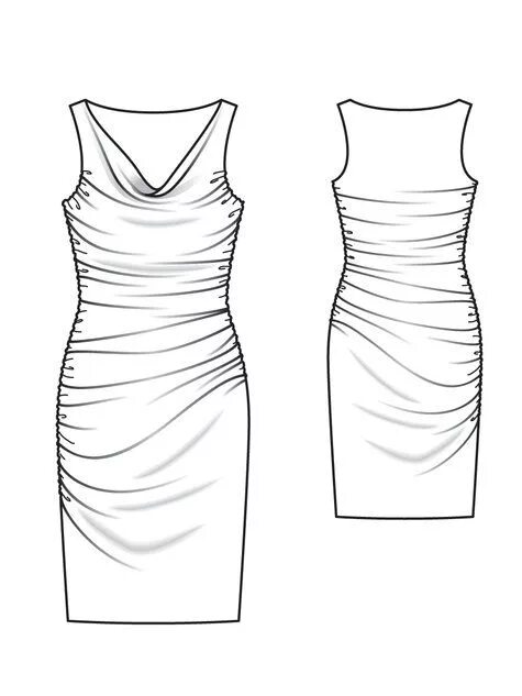 Платье трикотажное с драпировкой выкройка Sewing Patterns Burda Style BurdaStyle.com Ruched dress pattern, Illustration fa