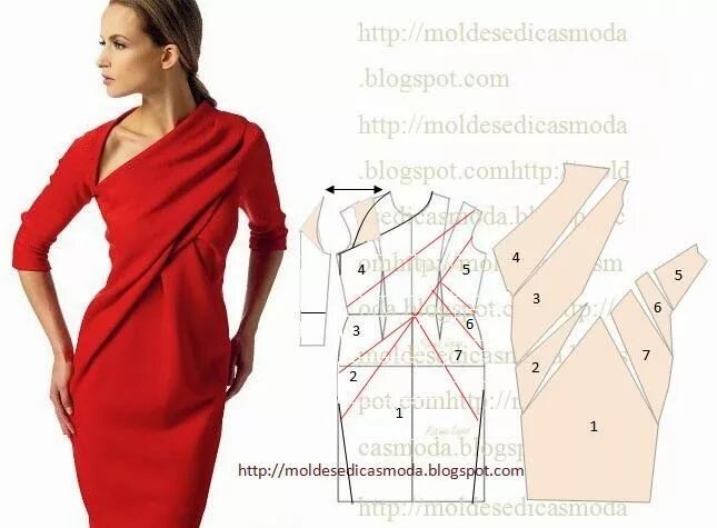 Платье трикотажное с драпировкой выкройка Plantillas de moda para la medida: TRANSFORMACIÓN DE VESTIDOS 57 Образец моды, У