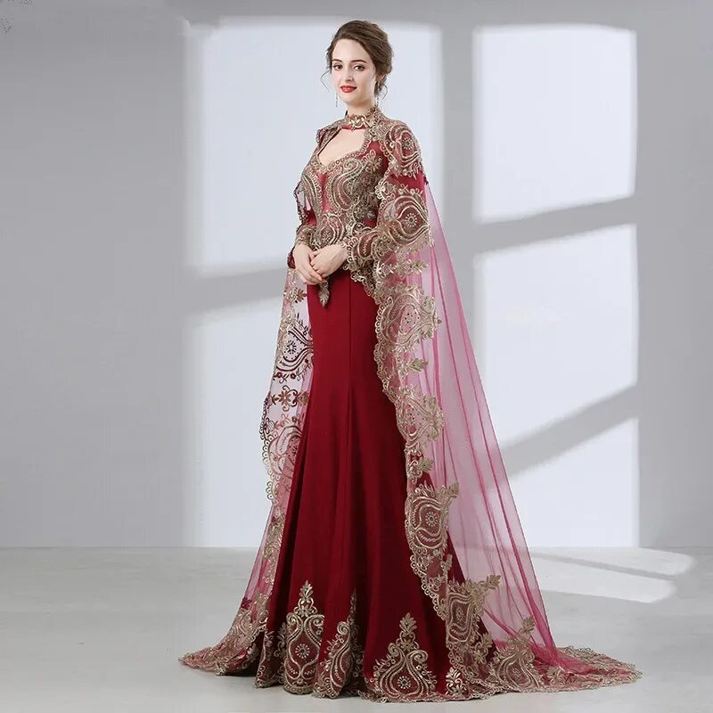 Платье турецкое фото цена Роскошные Винно-красного Цвета Для Невесты С Длинным Рукавом Дубай Кафтаны Пакис