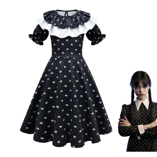 Платье уэнсдей фото Среда Аддамс Платье для девочек с короткими рукавами, Девочки, На любой сезон, р