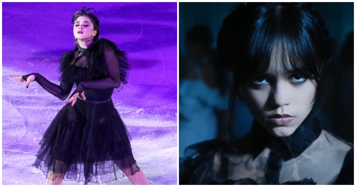 Платье уэнсдей фото Готика вместо лирики: Валиева превратилась в персонажа "Семейки Адамсов"