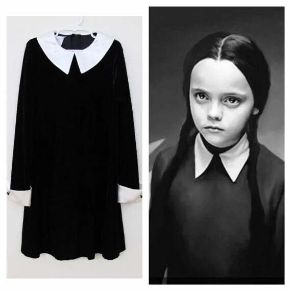 Платье уэнсдей фото 80s Black Velour Wednesday Addams Dress Girls Size 8 Etsy Wednesday addams costu