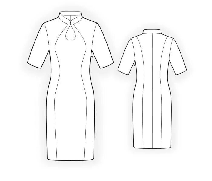 Платье уэнсдей выкройка Dress With Mandarin Collar, Teardrop Neckline And Inset In Princess Seams Fashio