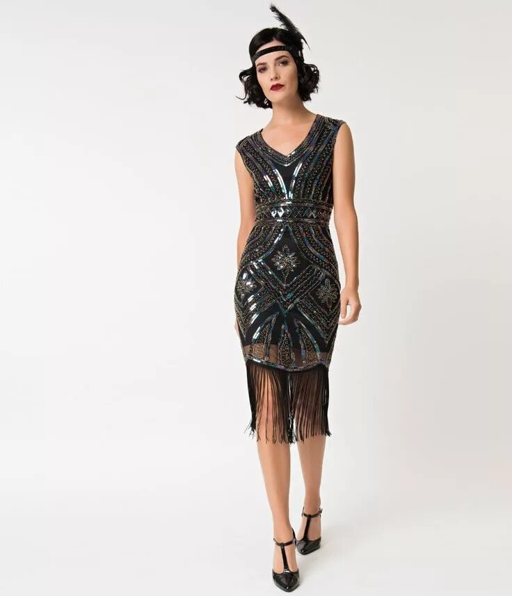 Платья 20 годов фото Unique Vintage 1920s Black & Iridescent Sequin Moll Flapper Dress in 2020 1920s 