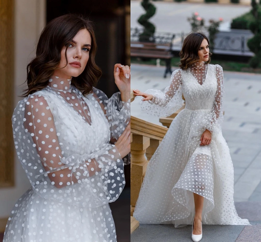 Платья 2020 фото Женское винтажное вечернее платье It's yiiya, белое платье в горошек с длинными 