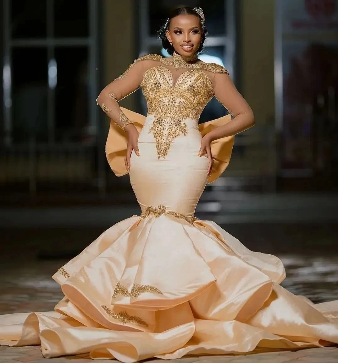 Платья 2024 модные тенденции вечерние фото 2023 элегантные вечерние платья русалки с длинными рукавами, Аппликация из бисер