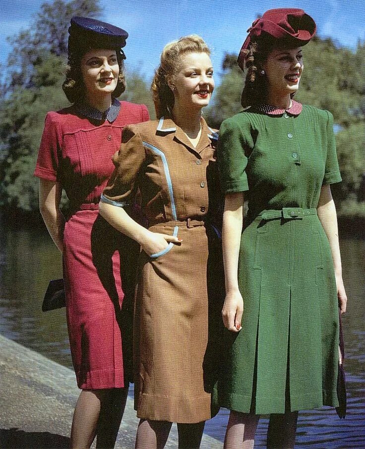 Платья 40 годов фото Pin on Make Do and Mend; WWII Everyday Fashion from the 1940s