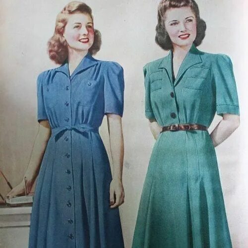 Платья 40 годов фото 1940s Sears Shirtwaist and Button Down Dresses 1942 1943. #1940sfashion #shirtwa