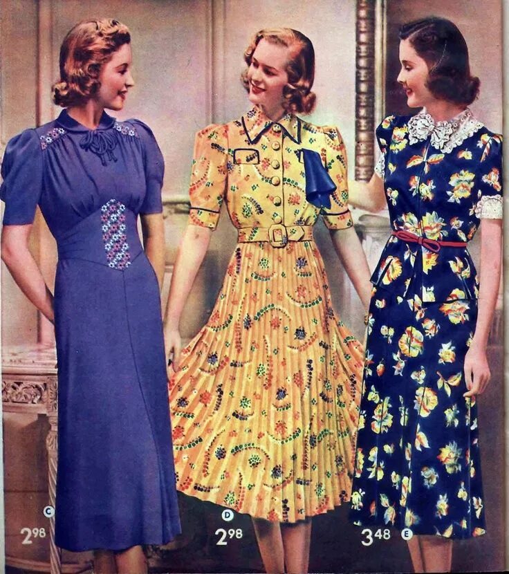 Платья 40 годов фото 1938 Spring/Summer Sears catalog 1938 fashion, Vintage dresses, 30s fashion