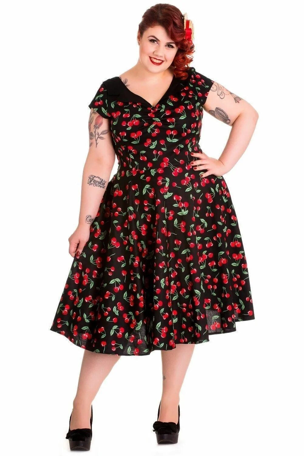 Платья 60 размера фото Jurk Cherry Hell Bunny kraag " Kleding " Grote maten damesmode online Plus size 