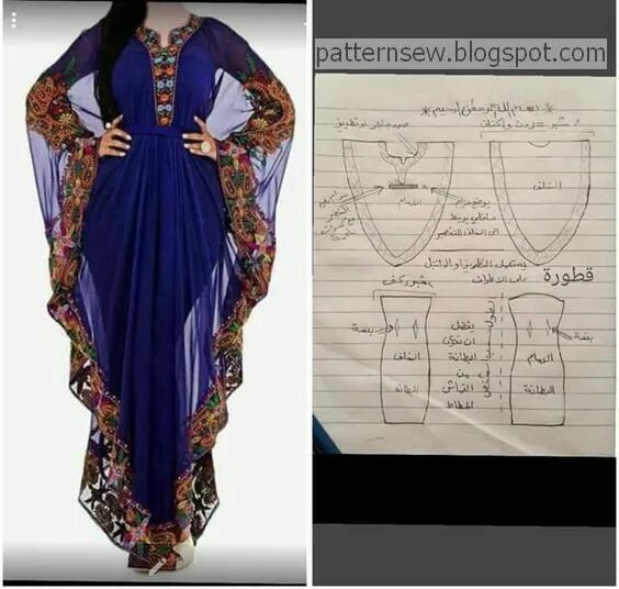 Платья абая выкройки باترون مفصل لفستان سهرة للمحتشمات - Pattern Sewing Kaftan pattern, Dress pattern
