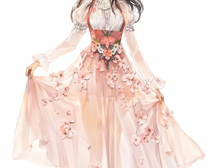 Платья аниме фото Cute Pink Dress with Floral Skirt