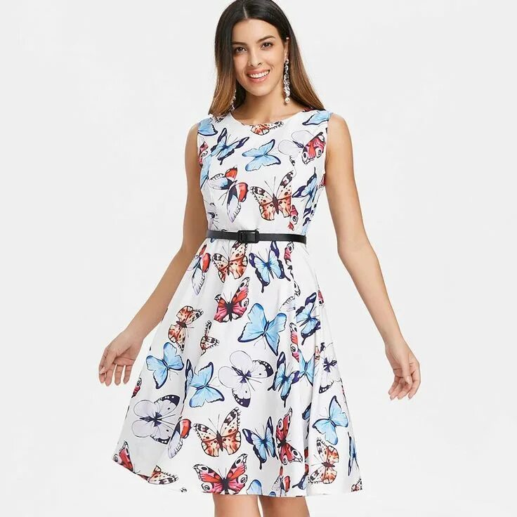 Платья бабочка фото Butterfly Print Vintage Dress with Belt in 2022 Butterfly print dress, Vintage d