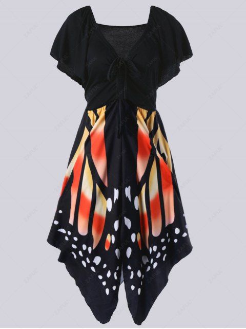 Платья бабочка фото 28% OFF 2022 Plus Size Empire Waist Butterfly Print Dress In MANDARIN ZAFUL Euro