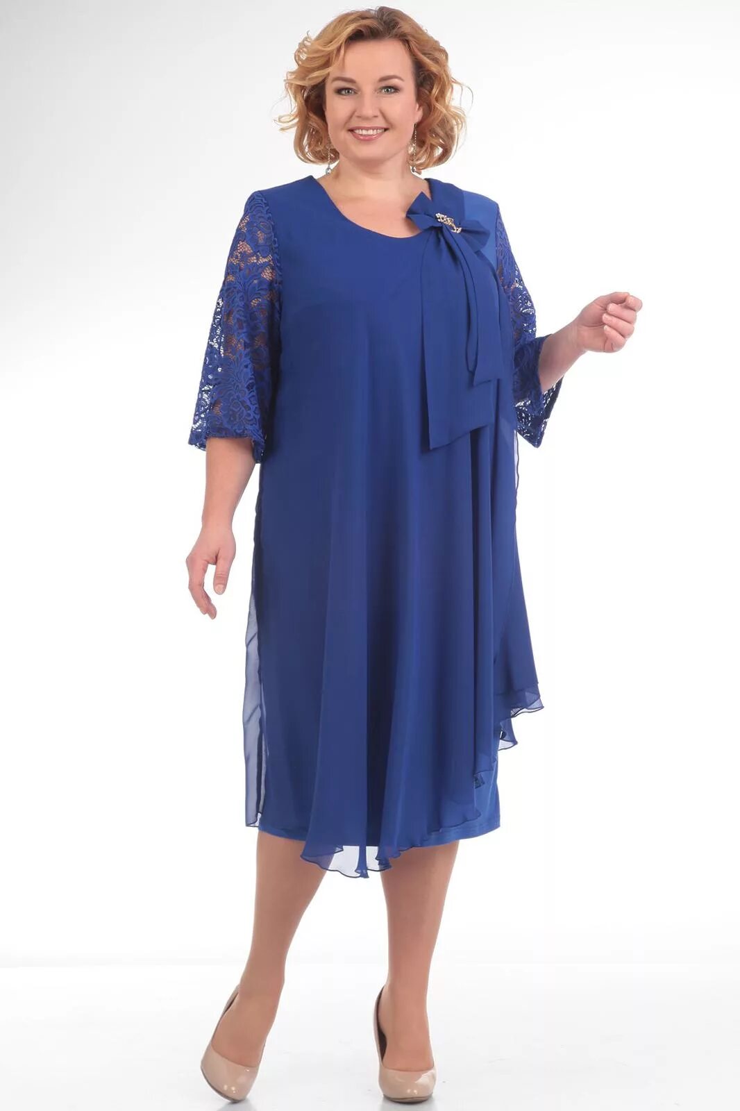 Платья больших размеров для женщин фото Платье Pretty, васильковый (модель 254) - Белорусский трикотаж в интернет-магази