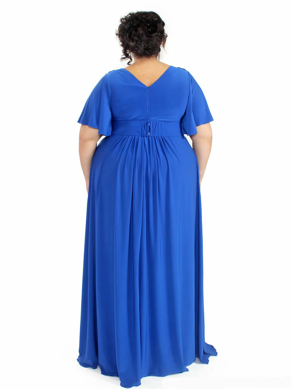 Платья больших размеров для женщин фото Платье в пол с драпировкой на талии и брошами, василек - купить в Москве ◈ цена 
